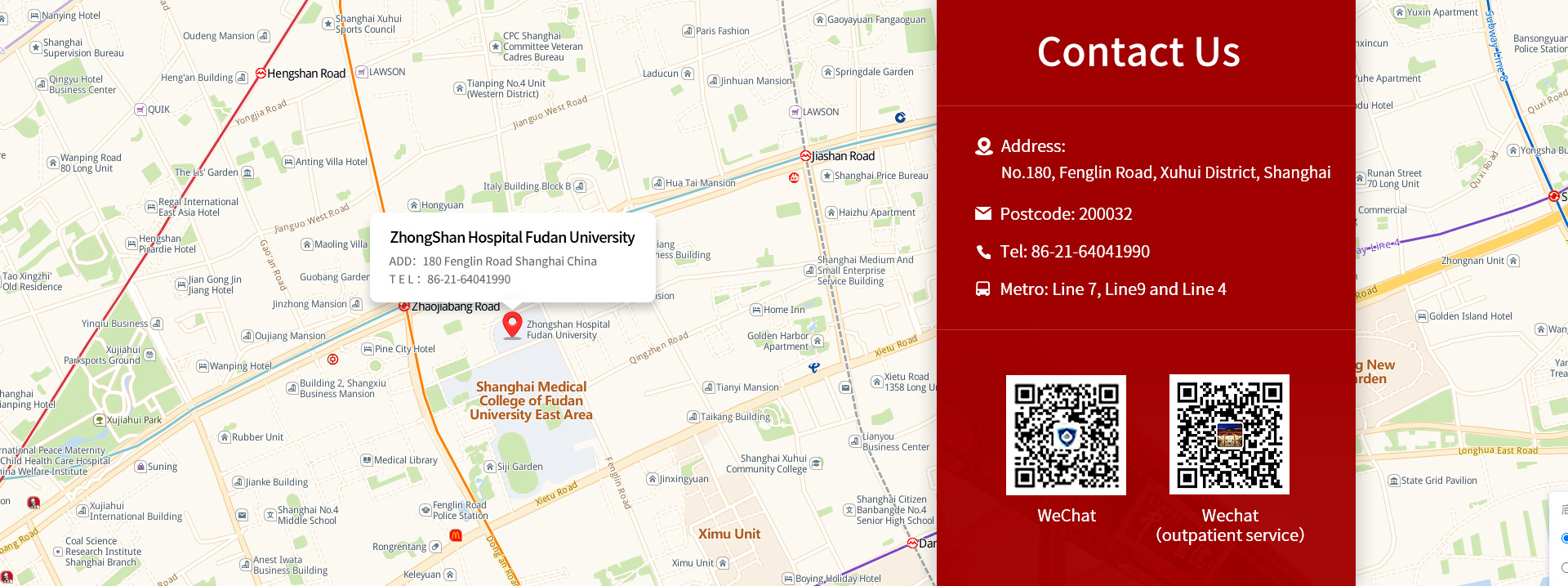 Address information map for Zhongshan Hospital